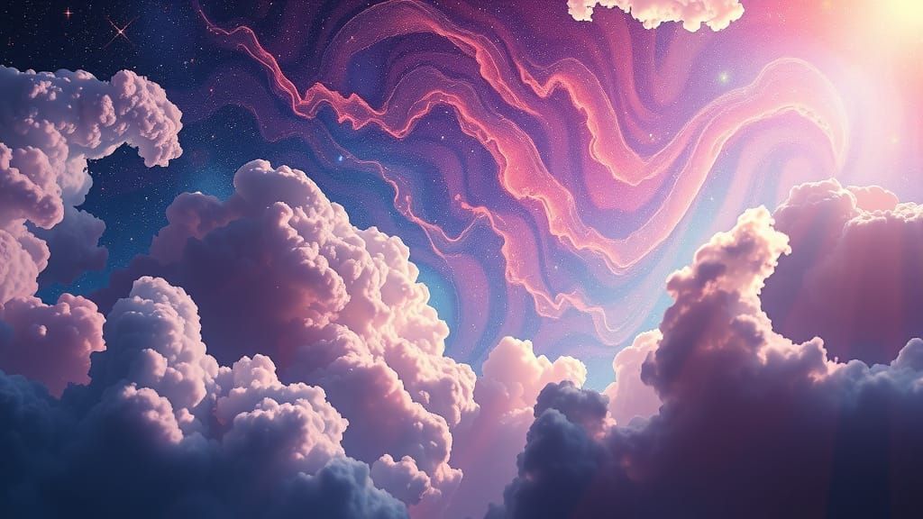 Dreamy Cosmic Scene with Swirling Clouds and Bokeh