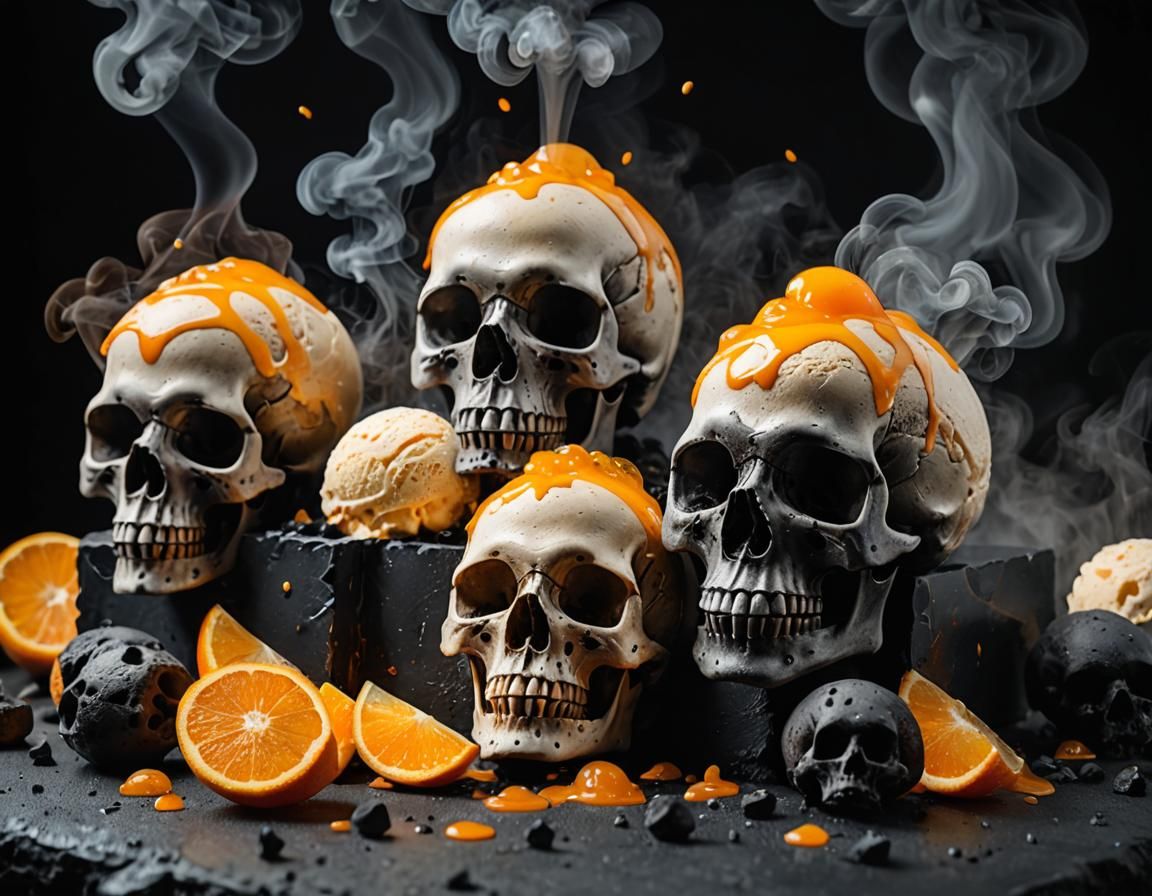 Opalescent Skulls Topped with Orange Ice Cream