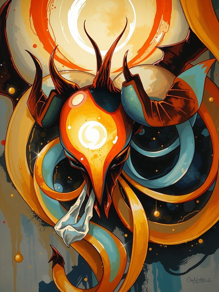 Stylized Devil: A Surreal Ink and Watercolor Sketch