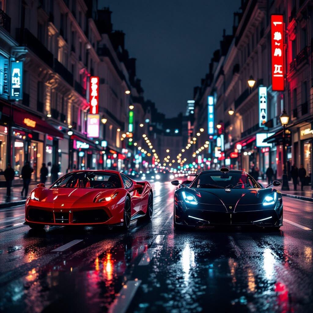Ferrari 488 & Pagani Utopia Racing in Paris at Night