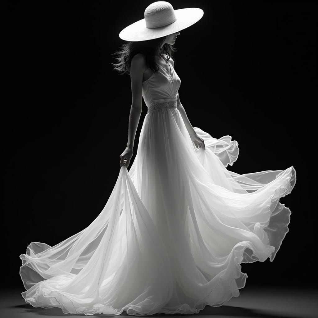 Ethereal Lady in White, Softly Draped and Shaded
