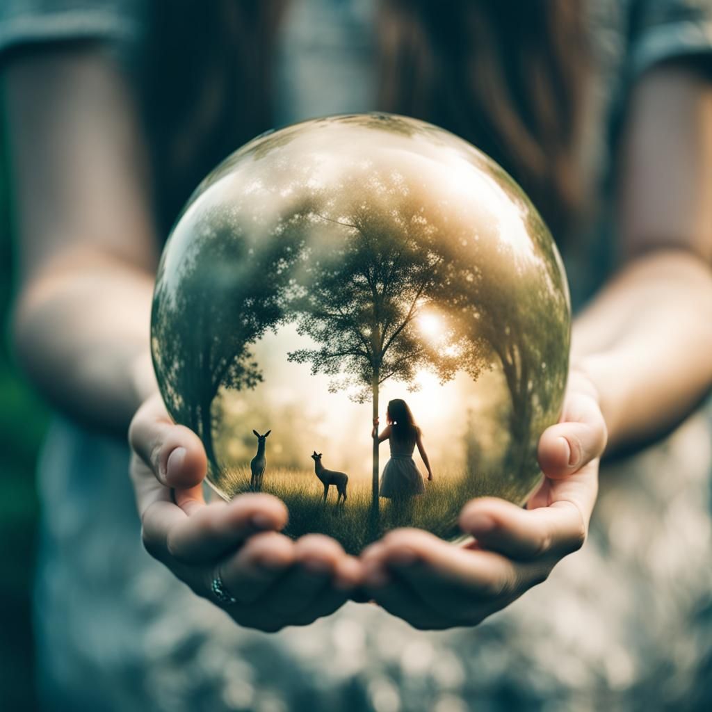 Double Exposure: Girl, Globe, Nature Fusion