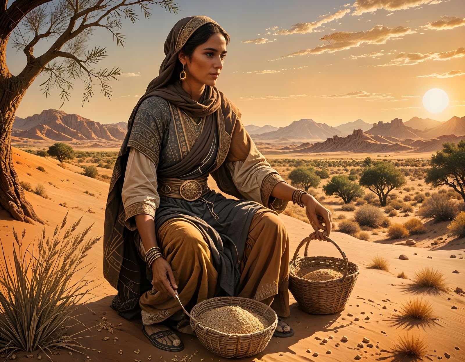 Moabite Woman in Ancient Desert Landscape