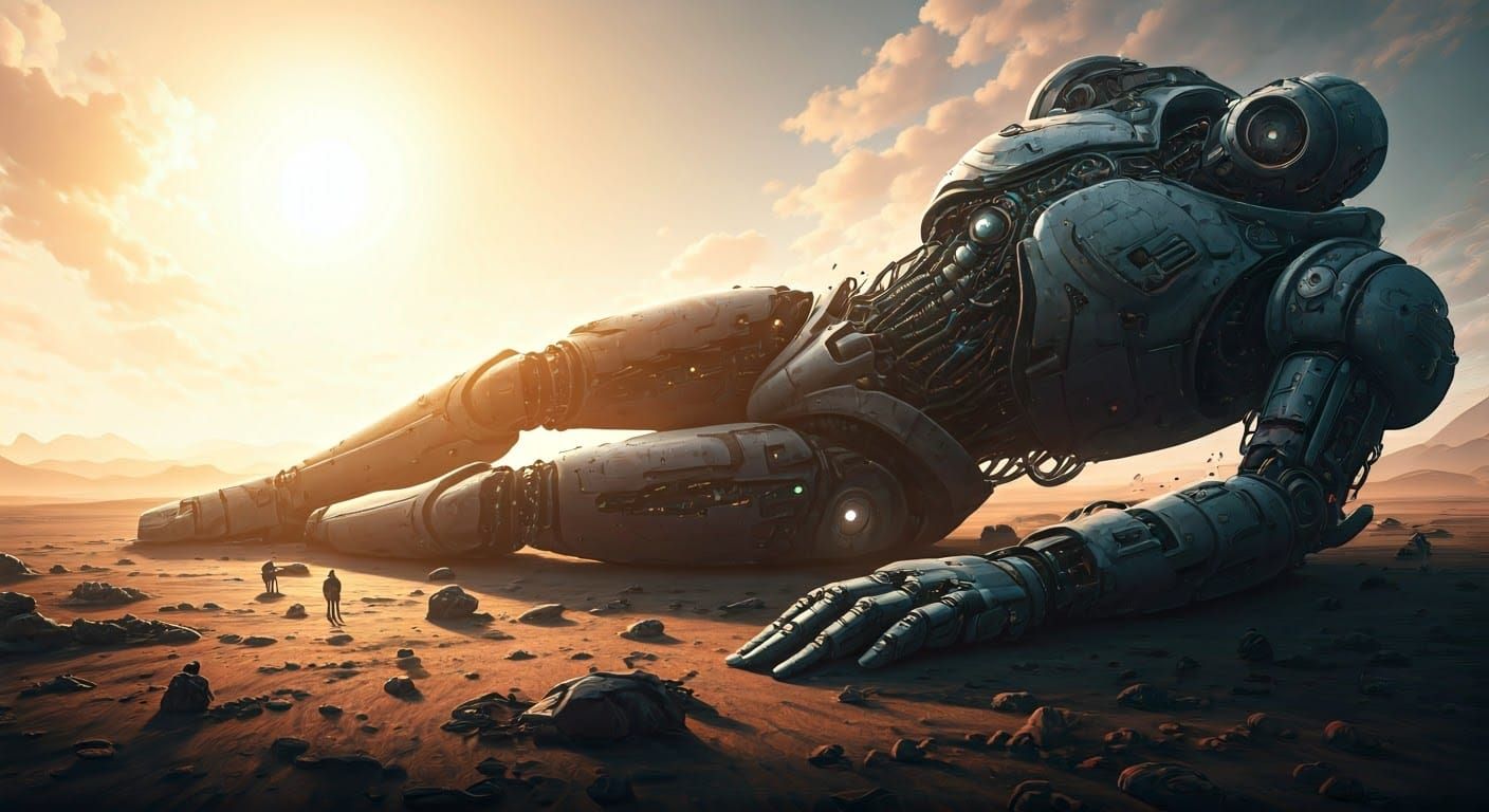 Abandoned Giant Robot in a Desert of Metal Debris