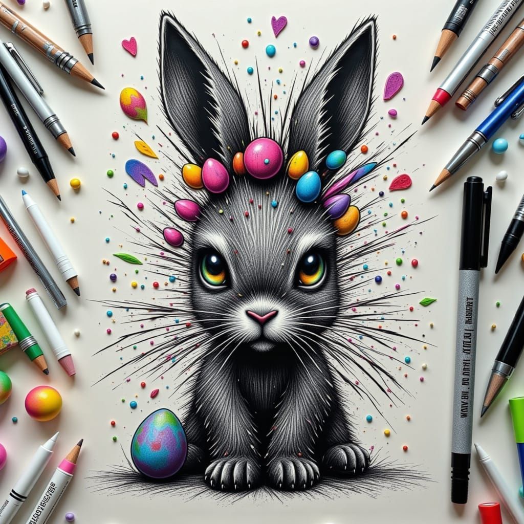 Cute Bunny with Blue and Pink Accents