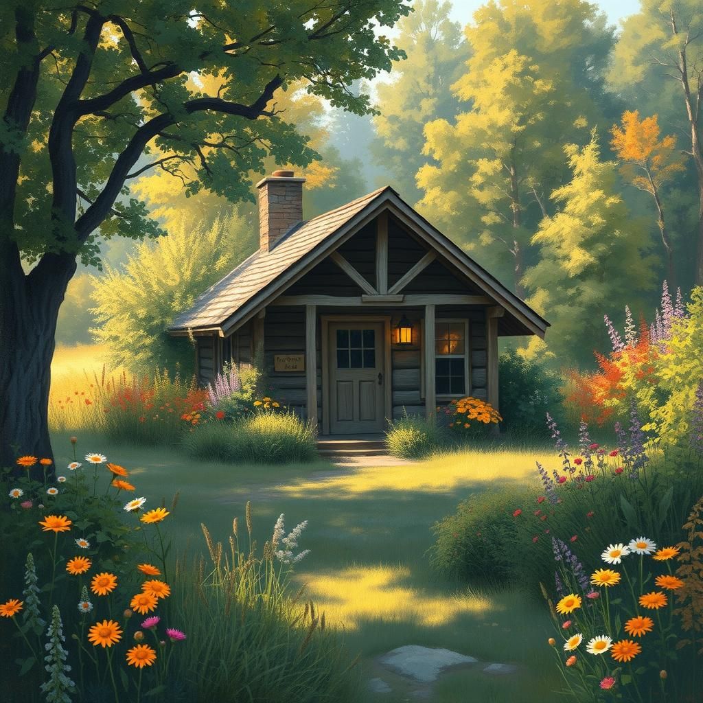 Serene Cabin Surrounded by Lush Wildflowers