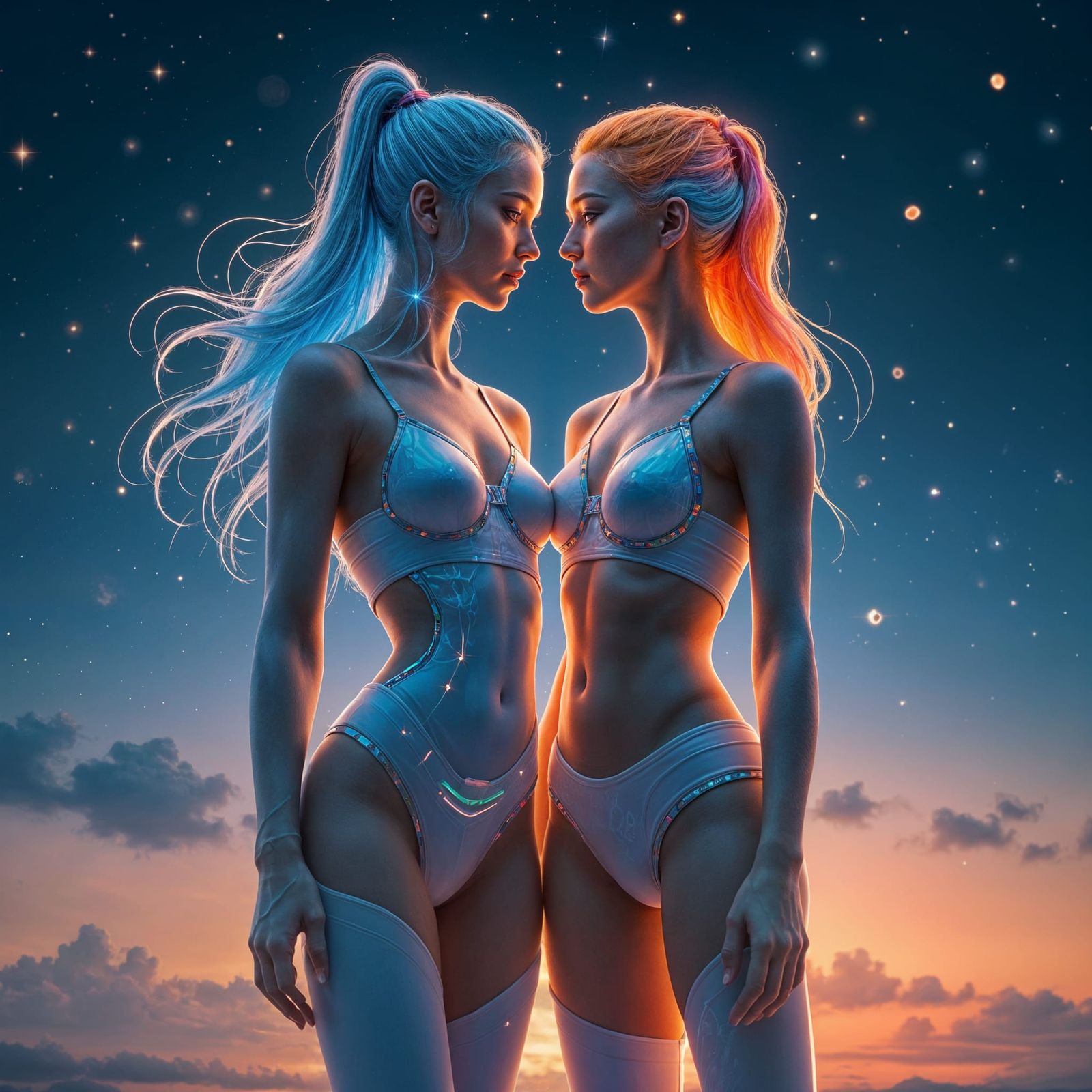 Hyperrealistic Image of Nova and Spark with Body Art
