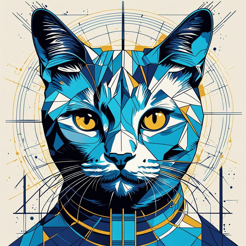 Monochromatic Pop Art Cat in Bauhaus Style