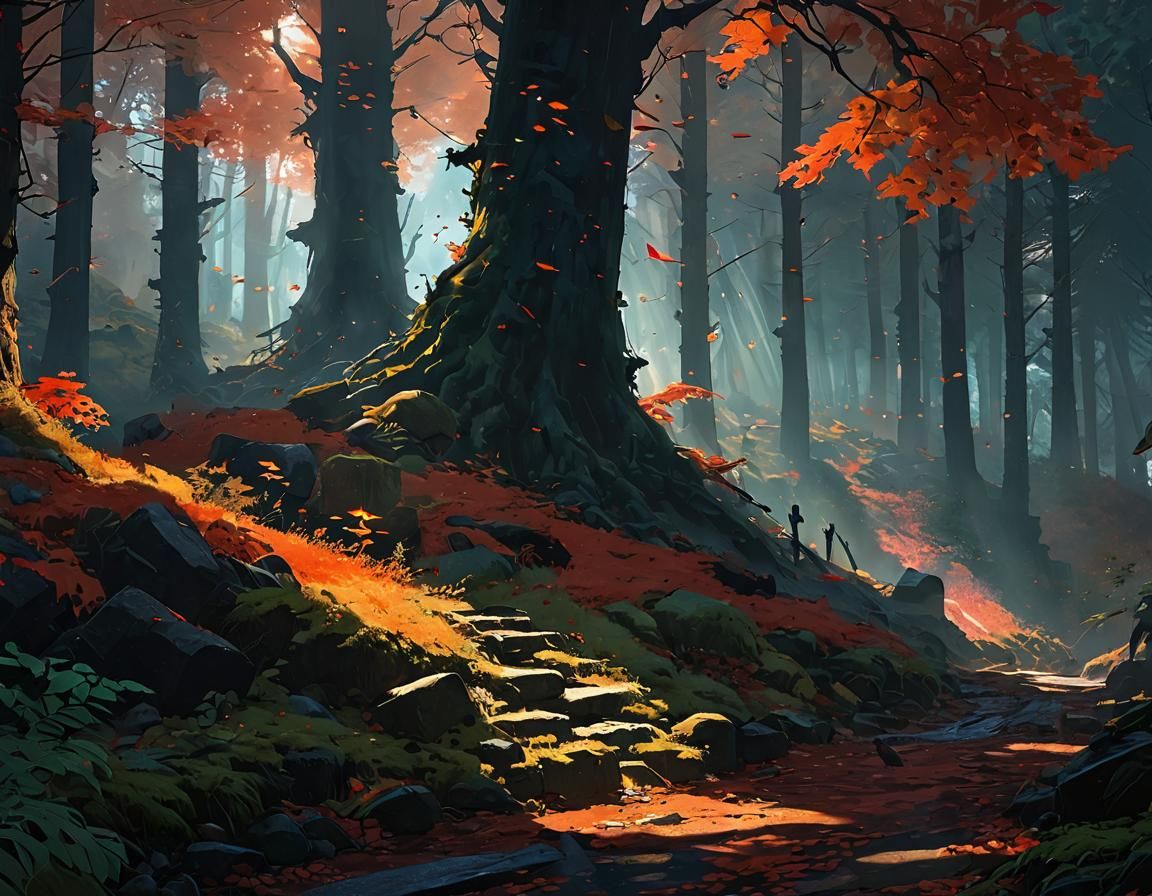 Princess Mononoke Autumn Forest in Studio Ghibli Style