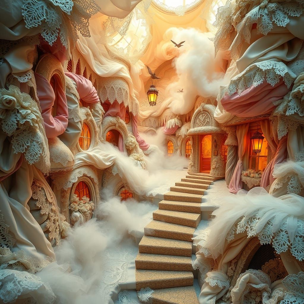 Ethereal Fabric Realm in Whispers of Silk and Lace