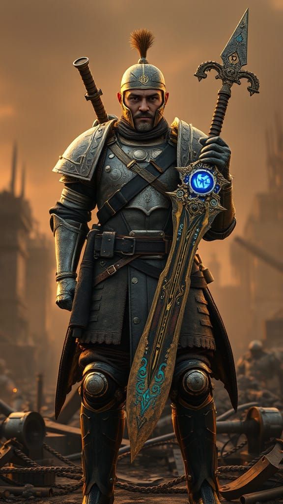 Cyberpunk Soldier in WW1 Armor, Ready for Battle