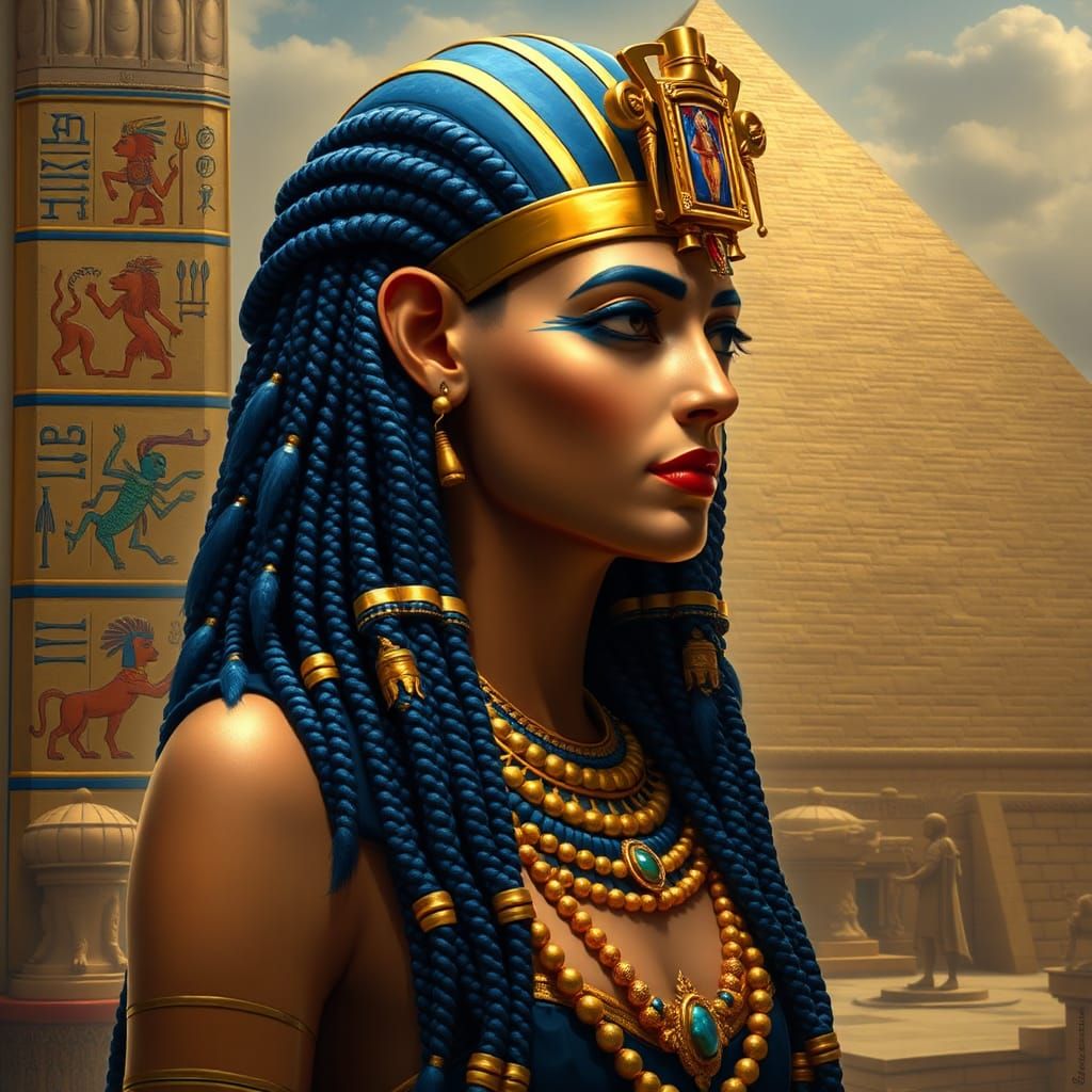 Elegant Pharaoh in Front of Pyramid With Hieroglyphics