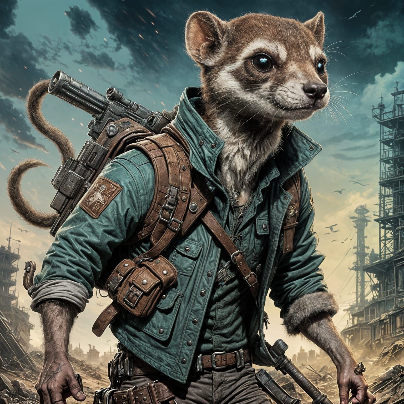 Post-Apocalyptic Weasel Movie Poster in Disney Style