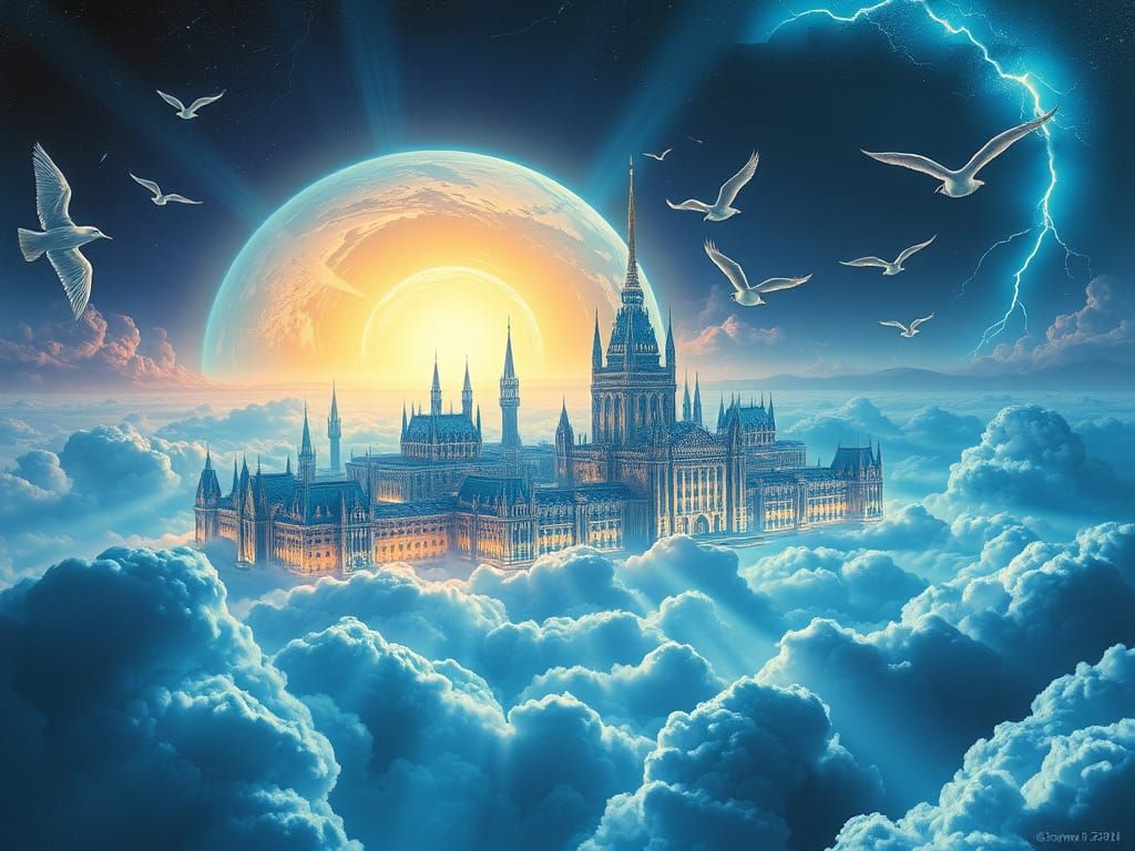 Surreal Floating Metropolis in Iridescent Glory