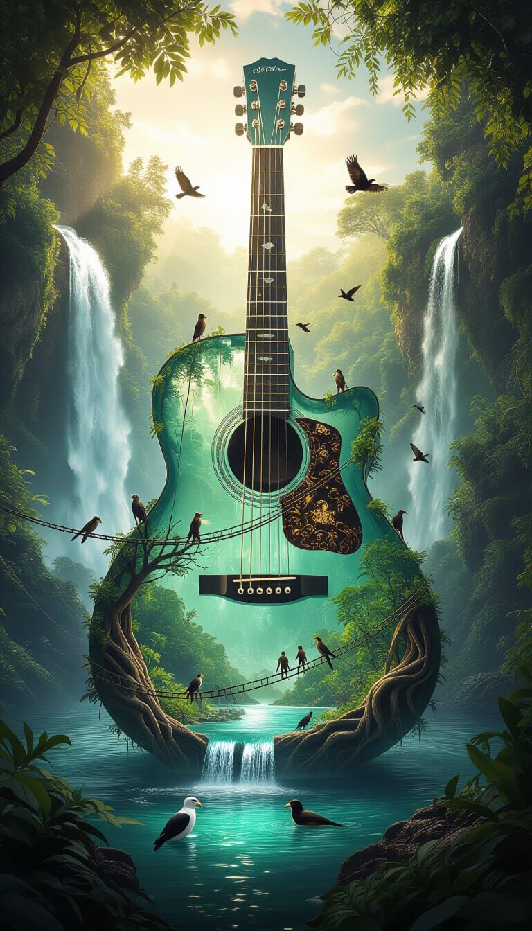 Fantasy Jungle Guitar Eco-System, Photorealistic Art