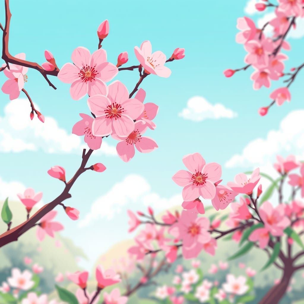 Cherry Blossom Dreamscape in Vibrant Digital Illustration