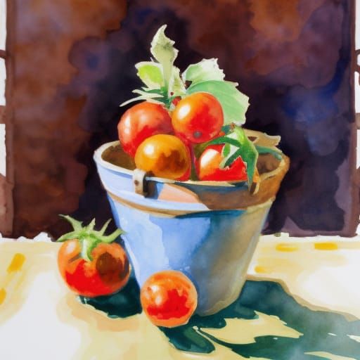 Tomato Plant in Gouache Impressionist Style