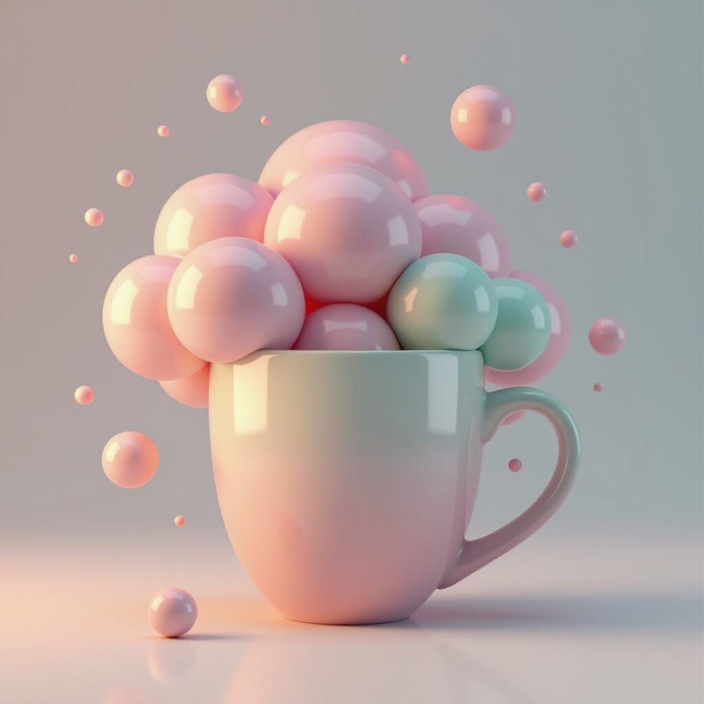 Pastel Blobs Floating Around Mug in 3D Style