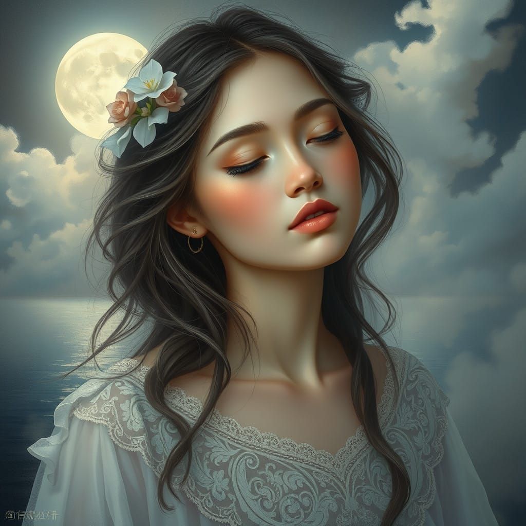 Ethereal Portrait in Whimsical Art Nouveau Style
