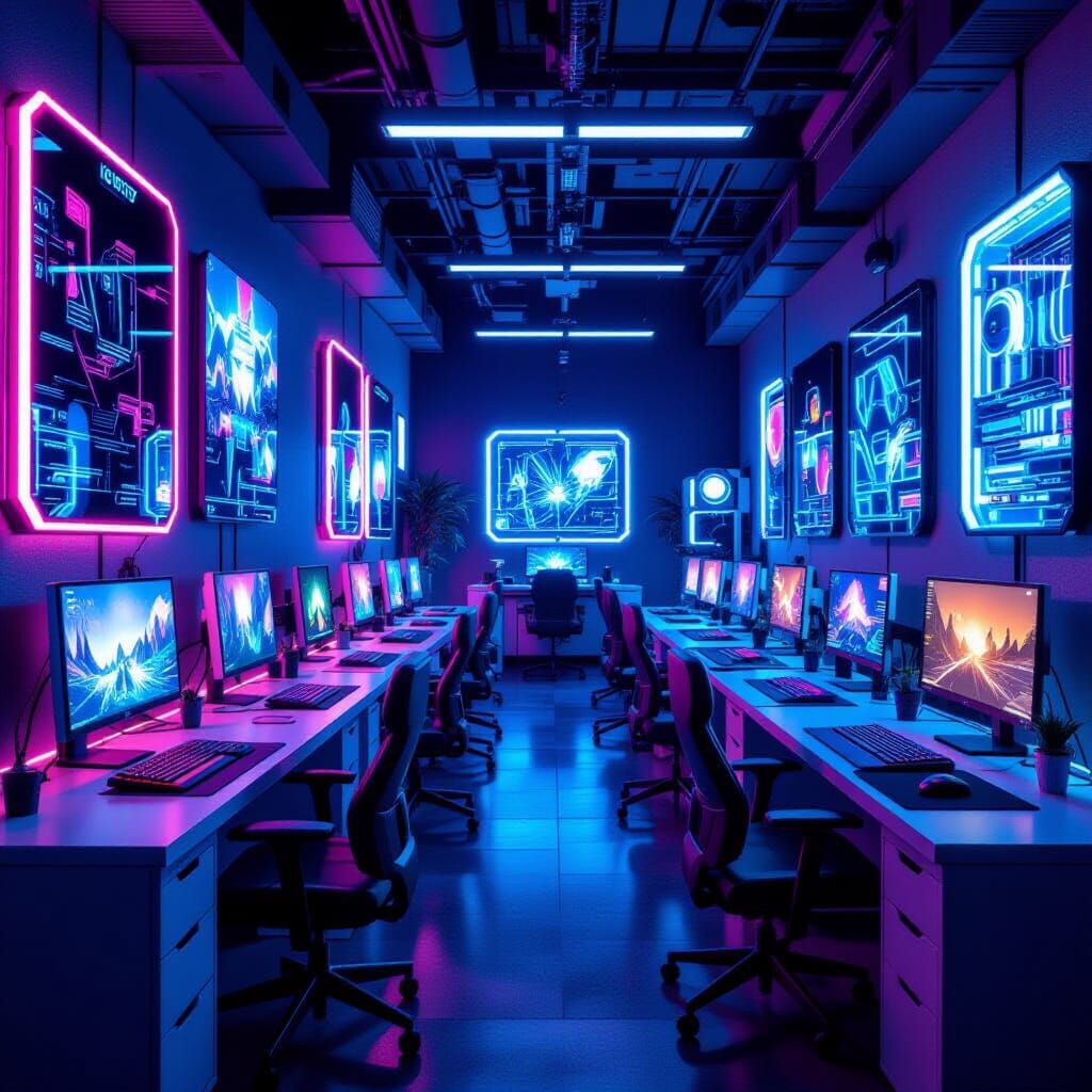 High-Tech Gaming Room in Cyberpunk Style