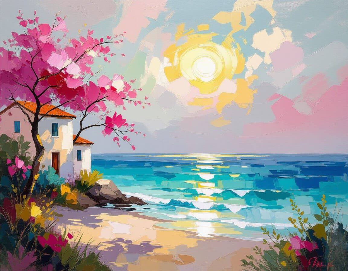 Impressionistic Painting with Romantic Aesthetic Contrasts