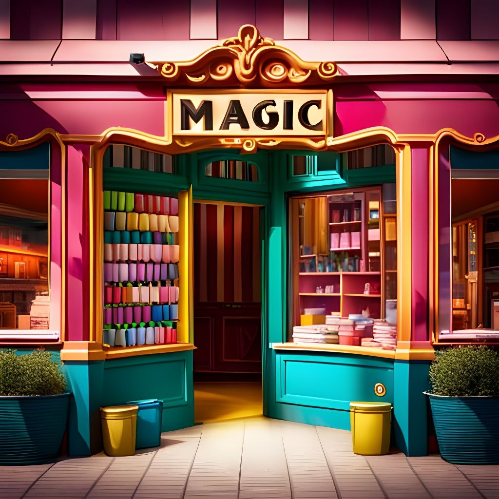 Whimsical Magic Shop with Bright Sign