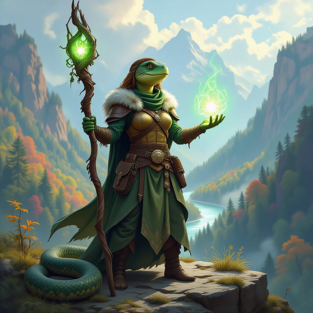 Turtle Druid Overlooks Forest Valley