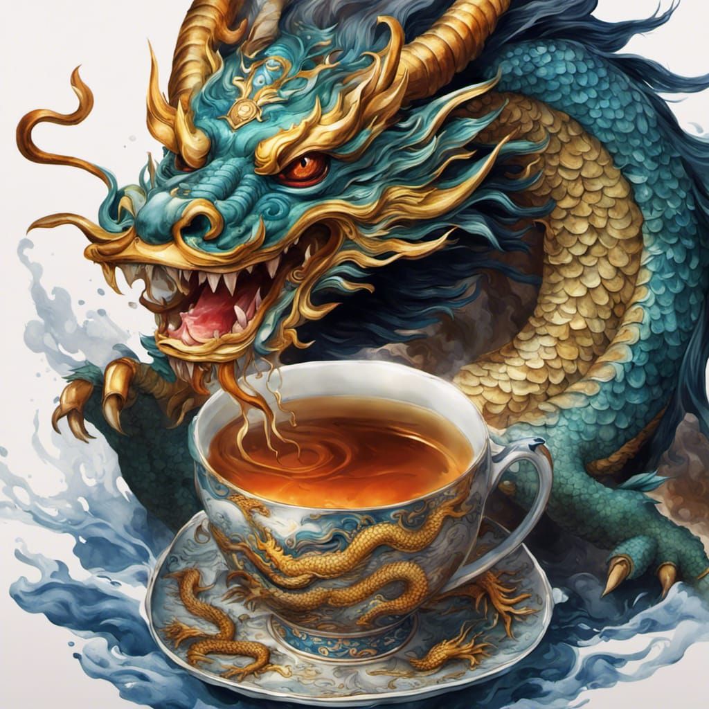 Chinese Dragon in Elegant Tea Ceremony