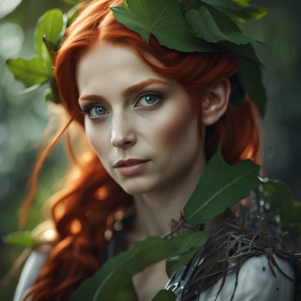 Redhead Elf Woman in Leaf Clothing
