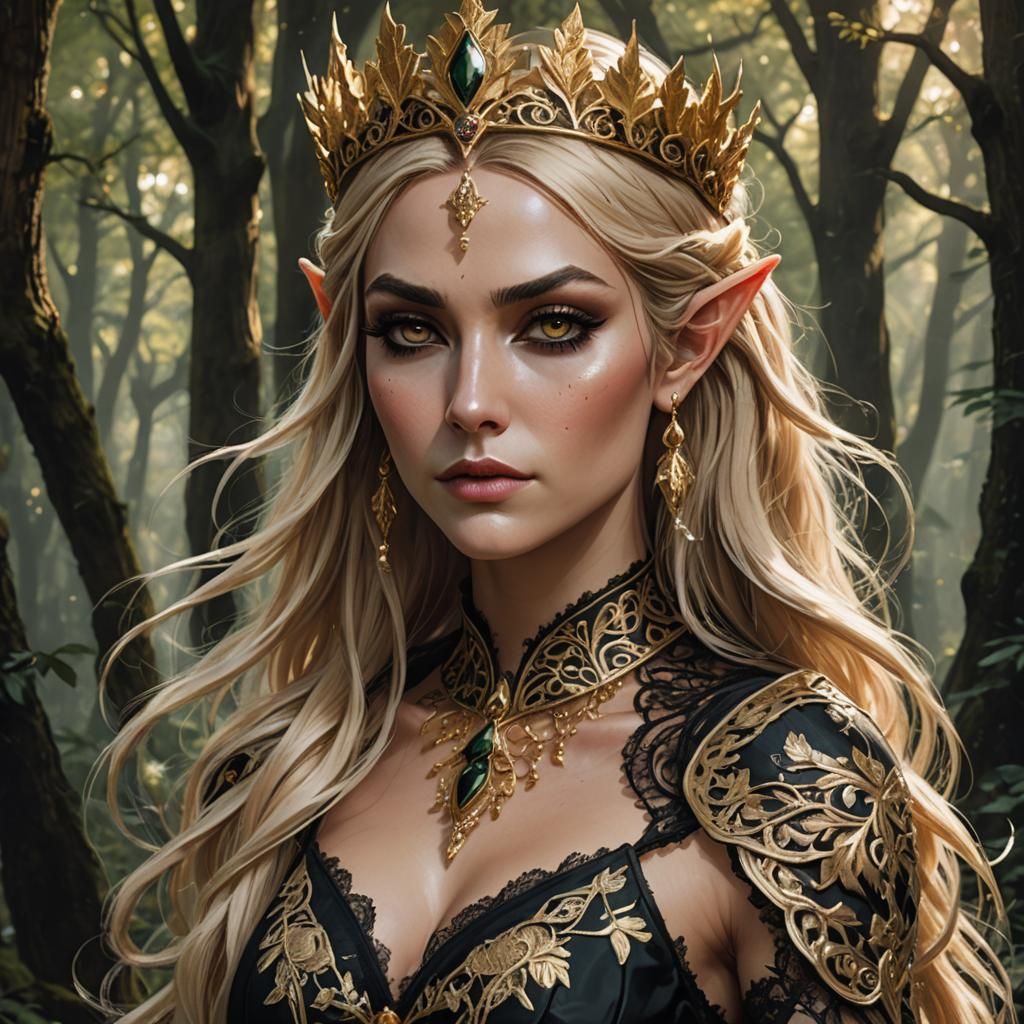Elf Queen in Forest: Comic Book Art