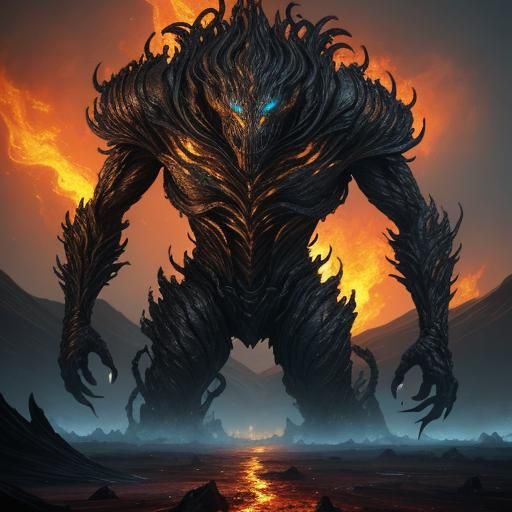 Blazing Creature in Scorched Landscape