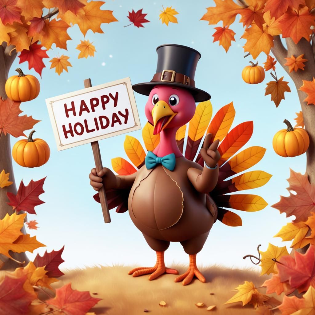 Festive Anthropomorphic Turkey Wishes Happy Holiday
