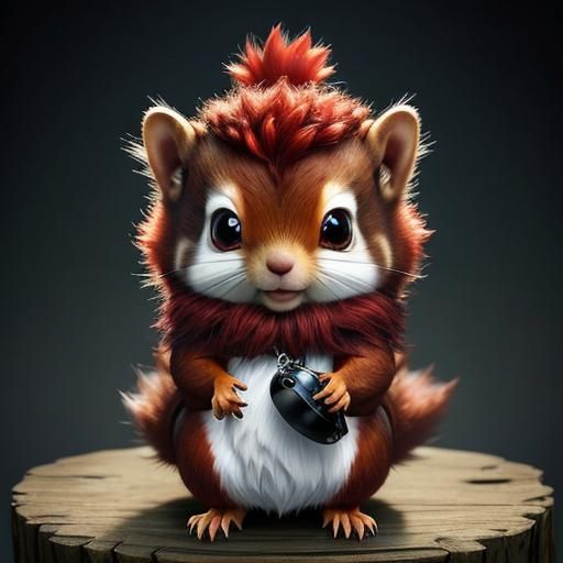 Cute Knitted Red Squirrel with Mohawk