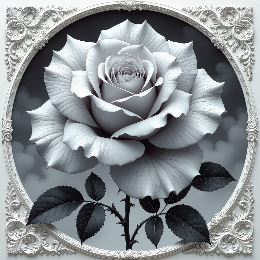 Monochrome Charcoal Rose with Intricate Detail