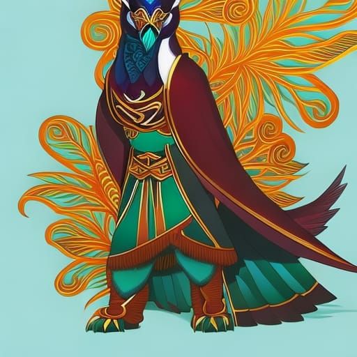 Red Panda Peacock Hybrid in Jade Armor, Anime Comic