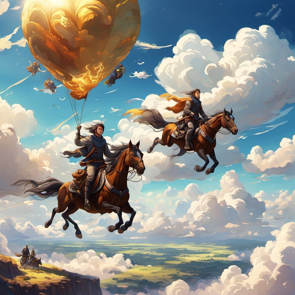 People Riding Clouds Digital Painting