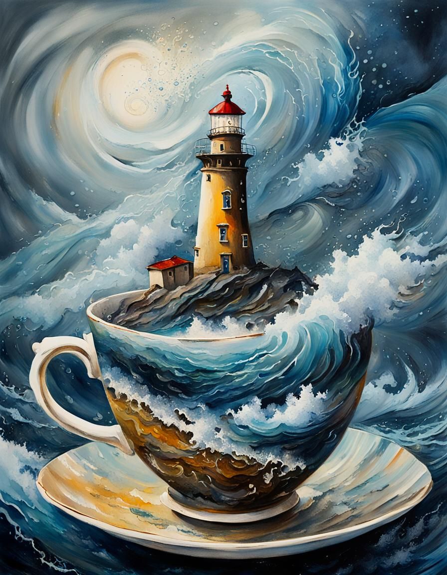 Lighthouse in Teacup: Surreal Graffiti Art