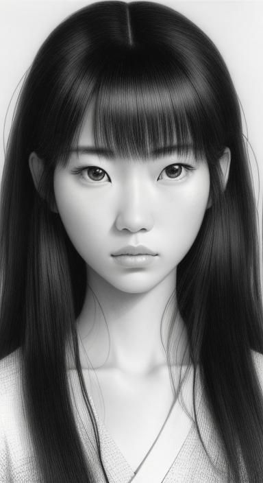 Hyper-Realistic Pencil Portrait of Japanese Girl