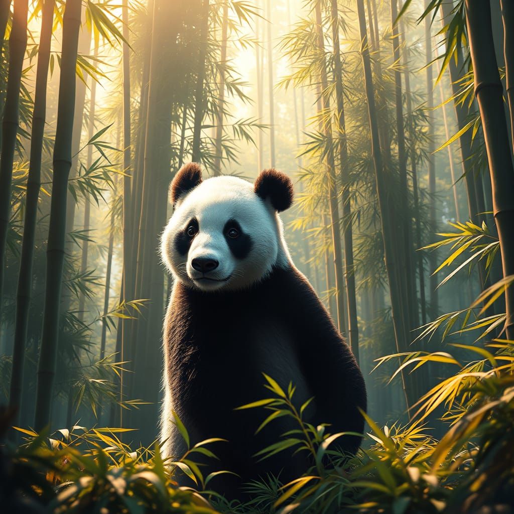 Serenely Majestic Panda Amidst Lush Bamboo Forest