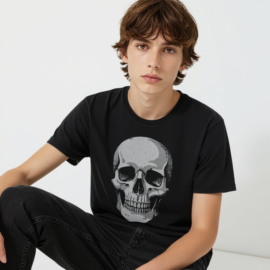 Teenage Male in Skull T-Shirt and Faded Jeans