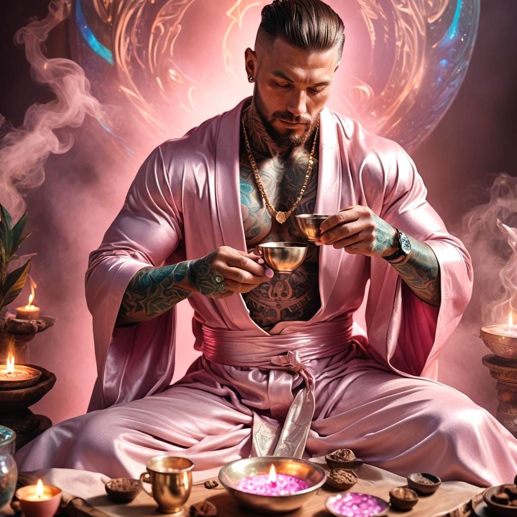 Magical God in Pastel Pink Robe at Cacao Ceremony