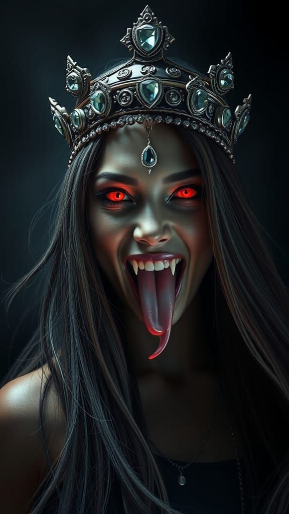 Balinese Woman with Jeweled Crown in Dramatic Horror Style