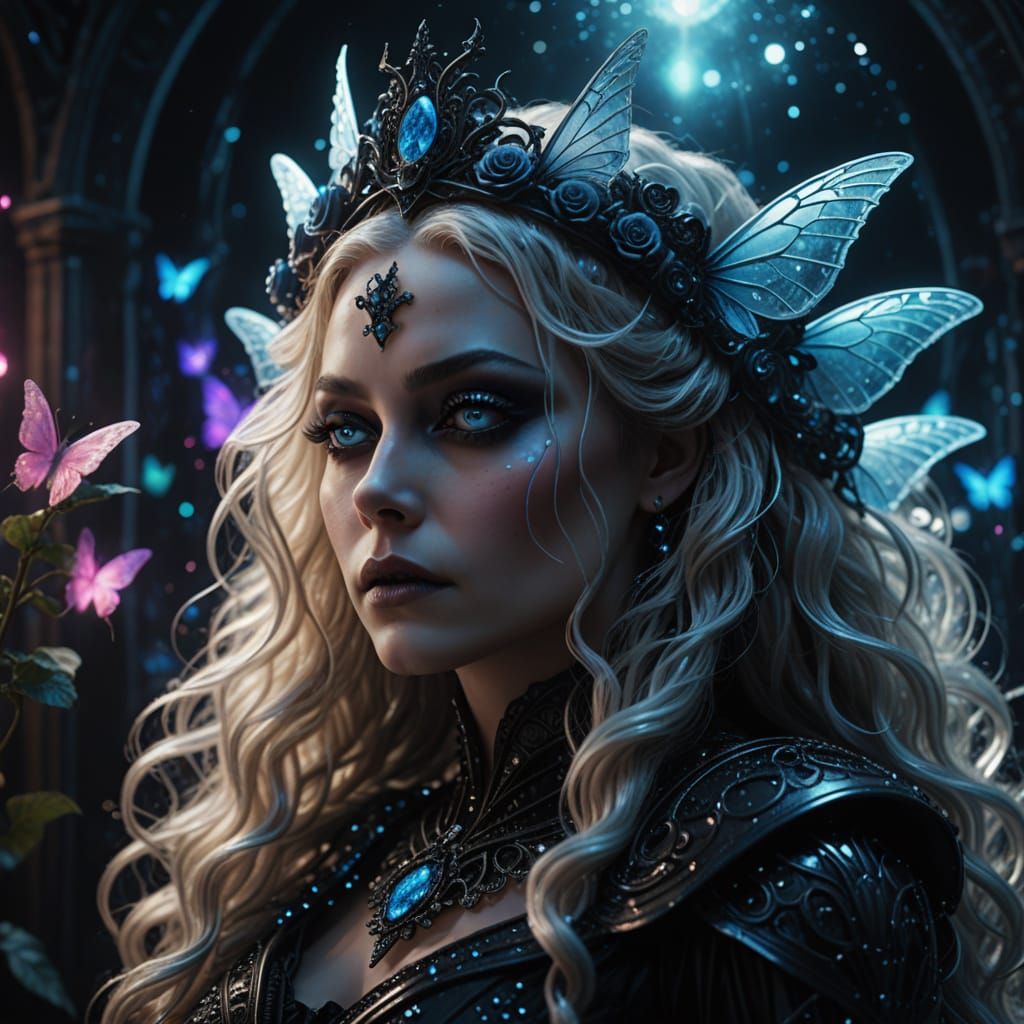 Gothic Princess with Butterfly Wings in Starry Halo