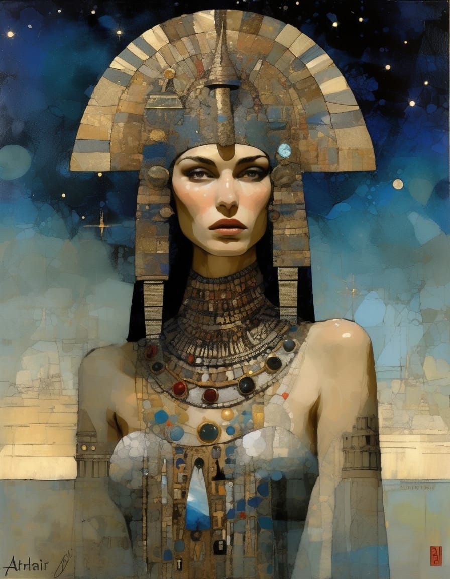 Woman with Egyptian Headdress Portrait in Vintage Style