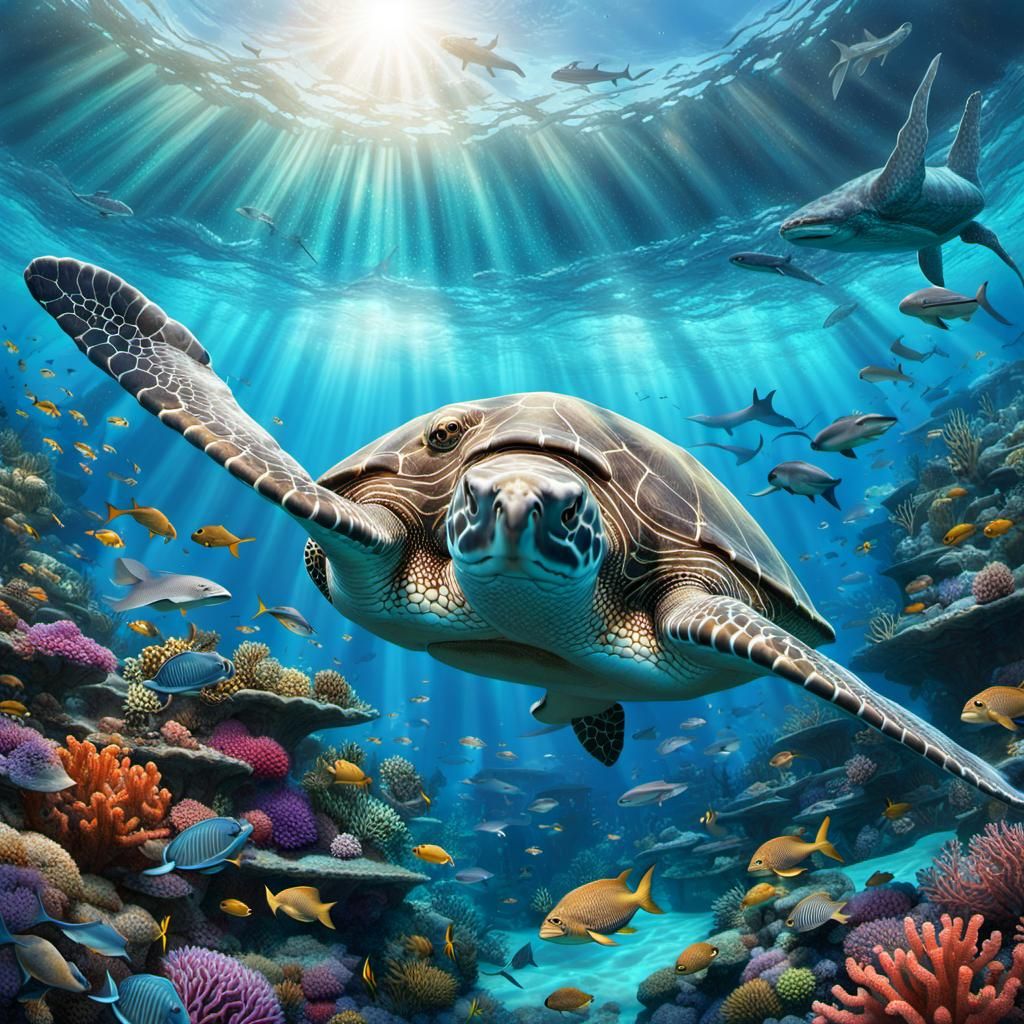 Harmonious Marine Life in Turquoise Ocean