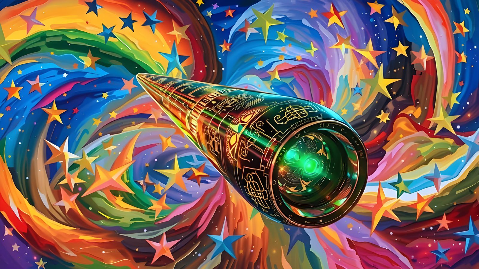 Abstract Metallic Cylinder Reflecting a Cosmic Dreamscape