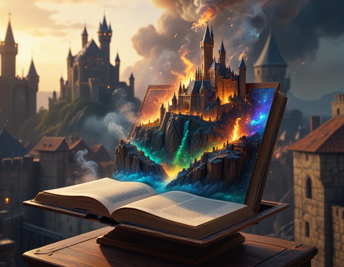 Medieval Town Rises From Tome in Astral Fantasy Illustration