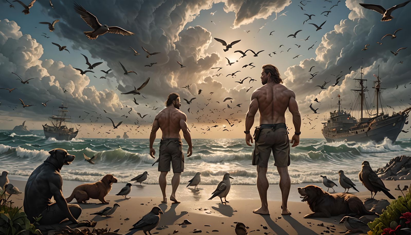 Epic Maximalist Painting of Men and Animals