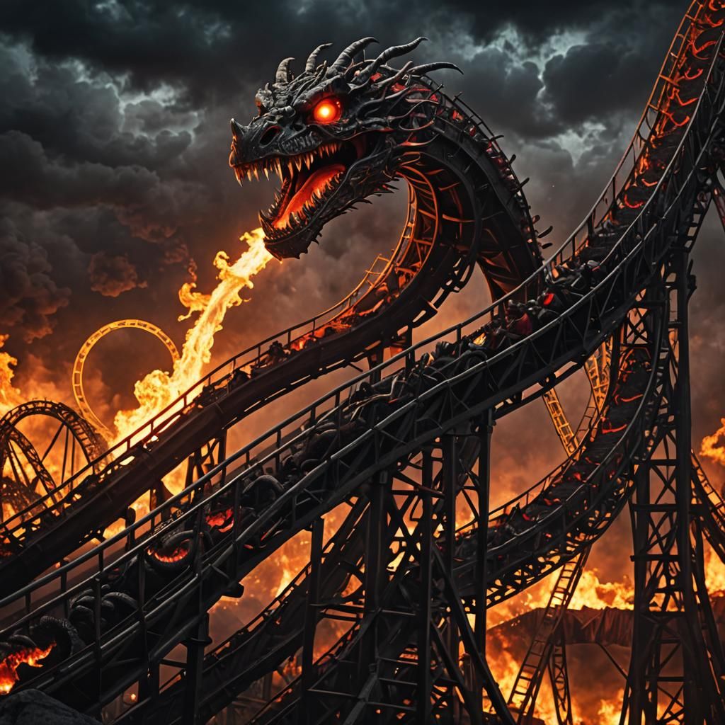 Infernal Theme Park in Cyberpunk Gothic Style