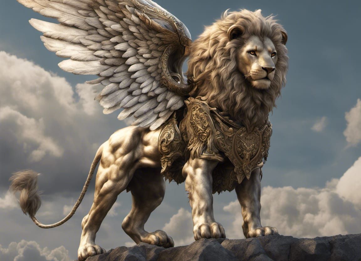 Angelic Armored Lion with Wings and Halo